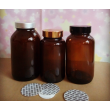 Haonai amber glass medical bottle with metal lid.